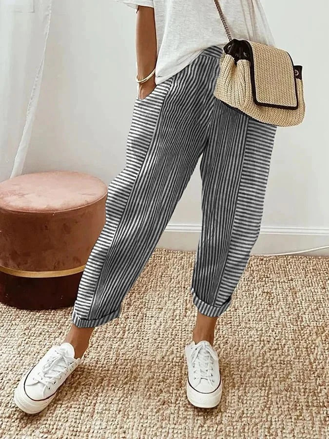 Vic | Striped Cotton Trousers