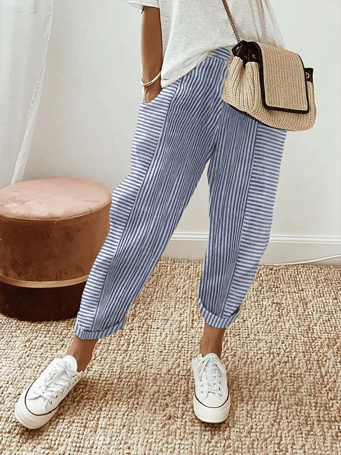 Vic | Striped Cotton Trousers