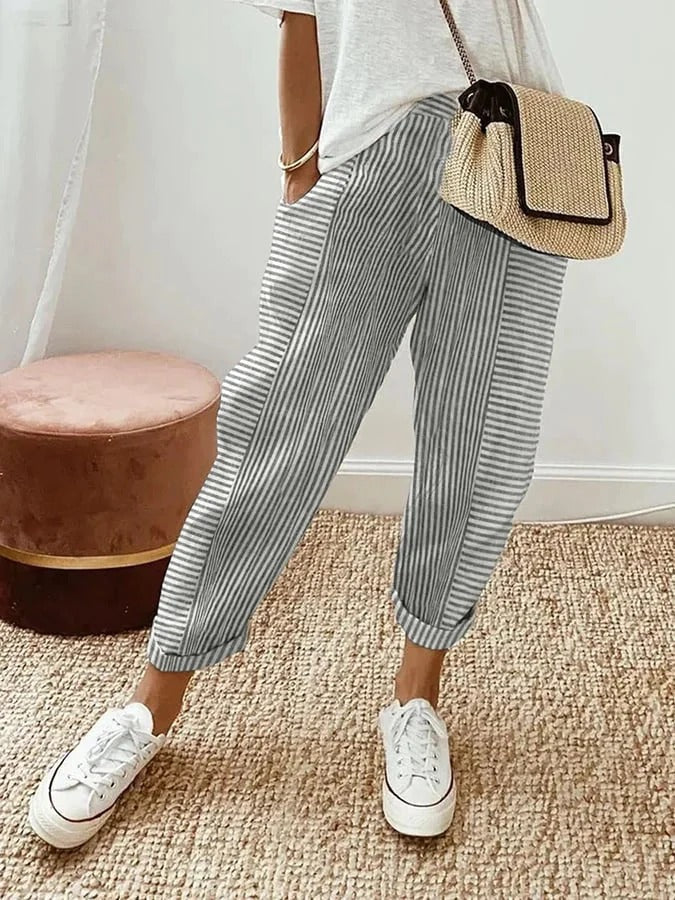 Vic | Striped Cotton Trousers